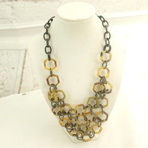 Lia Sophia Womens Multicolor Lobster Clasp Leopard Hexagon Statement Necklace